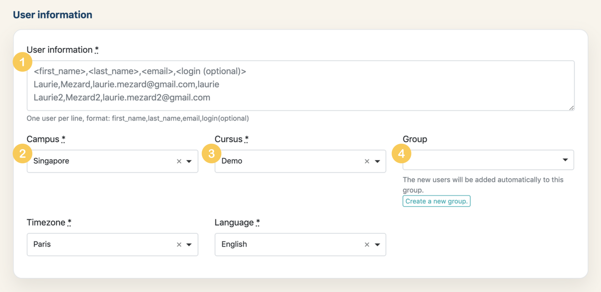 User creation form